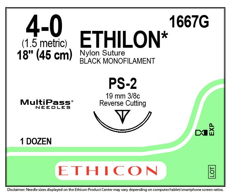 Ethicon 1667g Sutures Nylon Ethilon Blk 4 0 19mm 3 8 R C Ps 2 45cm Ark Health Pty Ltd