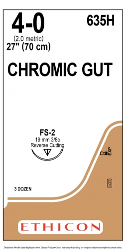 Ethicon (635H) Sutures Gut Chromic  4/0 19mm 3/8 R/C FS-2 70cm