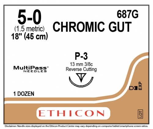 Ethicon (687G) Sutures Gut Chromic  5/0 13mm 3/8 R/C FS-2 45cm