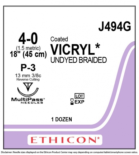 Ethicon (J494G) Sutures Vicryl Und 4-0 13mm 3/8 R/C FS-2 45cm