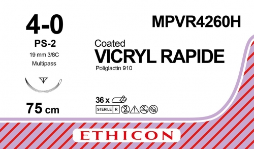 Ethicon (MPVR4260H) Sutures Vicryl Rapide Und 4-0 19mm 3/8 R/C PS-2 75cm