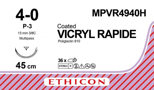 Ethicon (MPVR4940H) Sutures Vicryl Rapide Und 4-0 13mm 3/8 R/C P-3 45cm