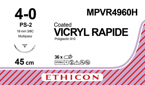 Ethicon (MPVR4960H) Sutures Vicryl Rapide Und 4-0 19mm 3/ 8 R/C PS-2 45cm