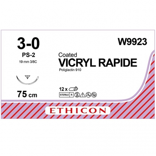 Ethicon (W9923) Sutures Vicryl Rapide Und 3-0 19mm 3/8 R/C PS-2 75cm