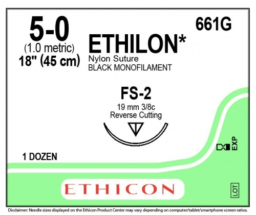 Ethicon (661G) Sutures Nylon Ethilon Blk  5/0 19mm 3/8 R/C FS-2 45cm