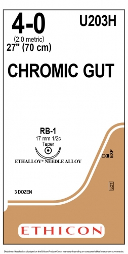 Ethicon (U203) Sutures Gut Chromic 4-0 17mm 1/2 T/P RB-1 70cm