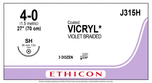 Ethicon (J315H) Sutures Vicryl Died 4/0 16mm 1/2 SH 70cm