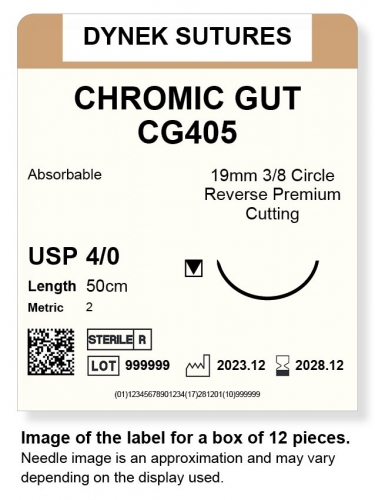 Dynek Sutures Chromic Gut 4-0 50cm 19mm 3/8 Circle R/C-P (CG405)