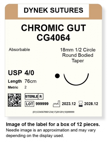 Dynek Sutures Chromic Gut 4-0 76cm 18mm 1/2 Circle T/C (CG4064)
