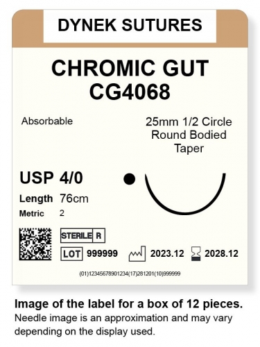 Dynek Sutures Chromic Gut 4-0 76cm 25mm 1/2 Circle T/C (CG4068)