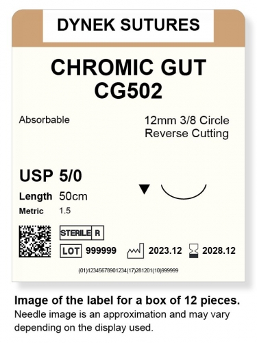 Dynek Sutures Chromic Gut 5-0 50cm 12mm 3/8 Circle R/C (CG502)