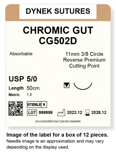 Dynek Sutures Chromic Gut 5-0 50cm 11mm 3/8 Circle R/C-P (CG502D)