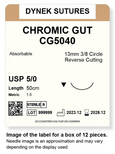 Dynek Sutures Chromic Gut 5-0 50cm 13mm 3/8 Circle R/C (CG5040)