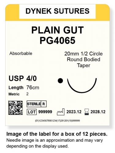 Dynek Sutures Plain Gut 4-0 76cm 20mm 1/2 Circle T/C (PG4065)