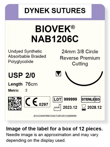 Dynek Suture Biovek (Undyed) 2-0 76 cm 24mm 3/8 Circle R/C-P (NAB1206C)