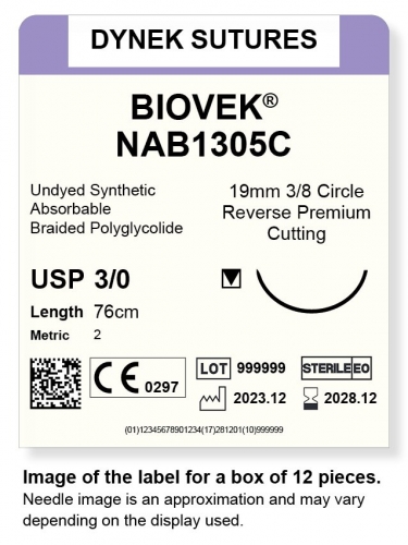 Dynek Suture Biovek (Undyed) 3-0 76cm 19mm 3/8 Circle R/C-P (NAB1305C)