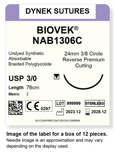 Dynek Suture Biovek (Undyed) 3-0 76 cm 24mm 3/8 Circle R/C-P (NAB1306C)
