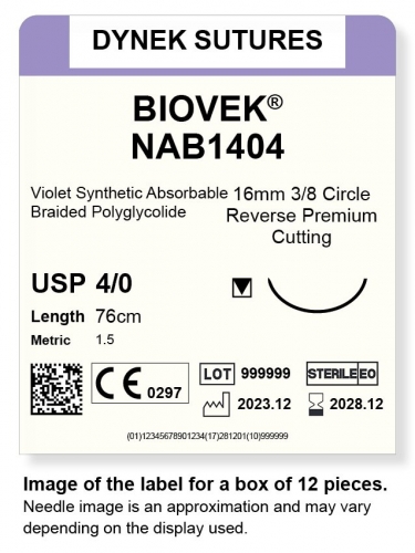 Dynek Suture Biovek (Violet) 4-0 76cm 16mm 3/8 Circle R/C-P (NAB1404)