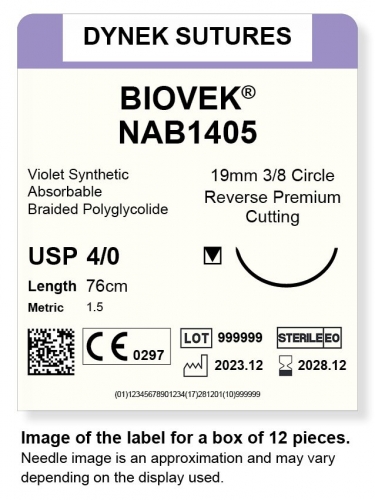 Dynek Suture Biovek (Violet) 4-0 76cm 19mm 3/8 Circle R/C-P (NAB1405)