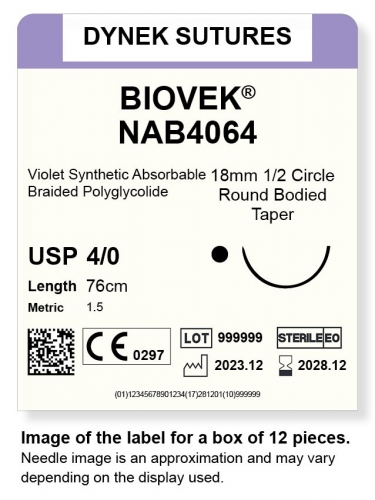 Dynek Suture Biovek (Violet) 4-0 76cm 18mm 1/2 Circle T/C (NAB4064)
