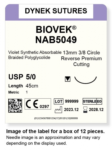 Dynek Suture Biovek (Violet) 5-0 45cm 13mm 3/8 Circle R/C-P (NAB5049)