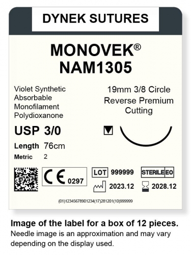 Dynek Sutures Monovek (Violet) 3-0 76cm 19mm 3/8 Circle R/C-P (NAM1305)