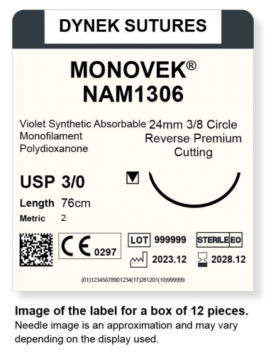 Dynek Sutures Monovek (Violet) 3-0 76cm 24mm 3/8 Circle R/C-P (NAM1306)