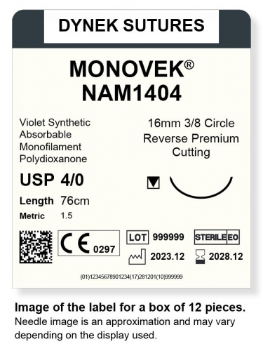 Dynek Sutures Monovek (Violet) 4-0 76cm 16mm 3/8 Circle R/C-P (NAM1404)