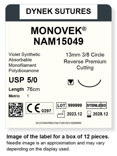 Dynek Sutures Monovek (Violet) 5-0 76cm 13mm 3/8 Circle R/C-P (NAM15049)