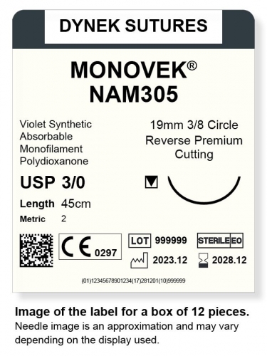 Dynek Sutures Monovek (Violet) 3-0 45cm 19mm 3/8 Circle R/C-P (NAM305)