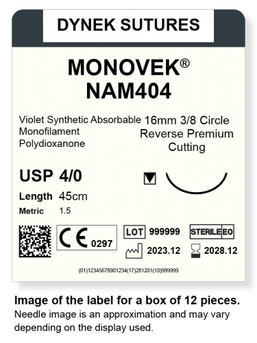 Dynek Sutures Monovek (Violet) 4-0 45cm 16mm 3/8 Circle R/C-P (NAM404)