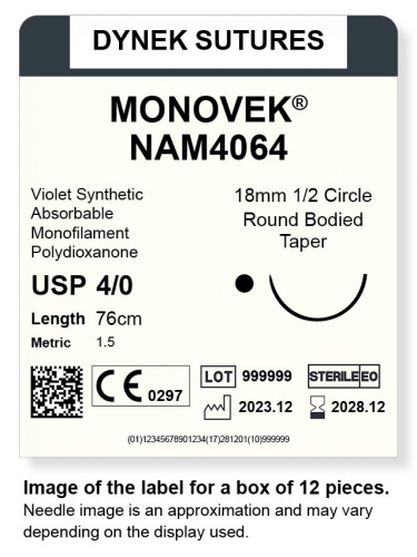 Dynek Sutures Monovek (Violet) 4-0 76cm 18mm 1/2 Circle T/C (NAM4064)