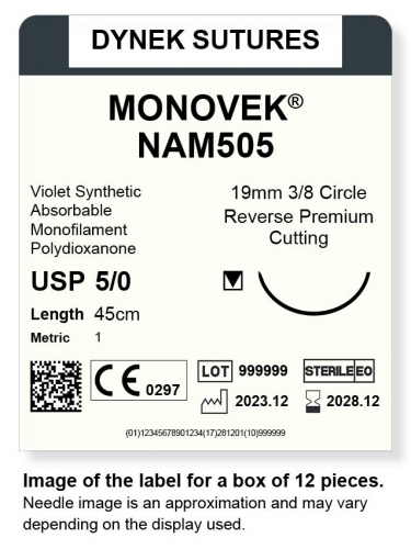 Dynek Sutures Monovek (Violet) 5-0 45cm 19mm3/8 Circle R/C-P (NAM505)