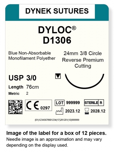 Dynek Sutures Dyloc 3-0 76cm 24mm 3/8 Circle R/C-P (D1306)