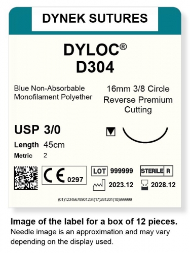 Dynek Sutures Dyloc 3-0 45cm 16mm 3/8 Circle R/C-P (D304)