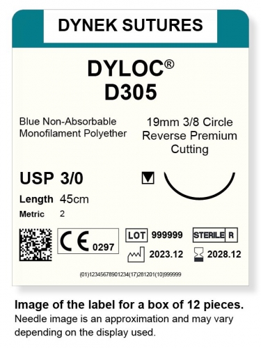 Dynek Sutures Dyloc 3-0 45cm 19mm 3/8 Circle R/C-P (D305)