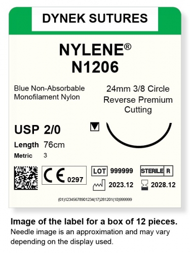 Dynek Sutures Nylene 2-0 76cm 24mm 3/8 Circle R/C-P (N1206)