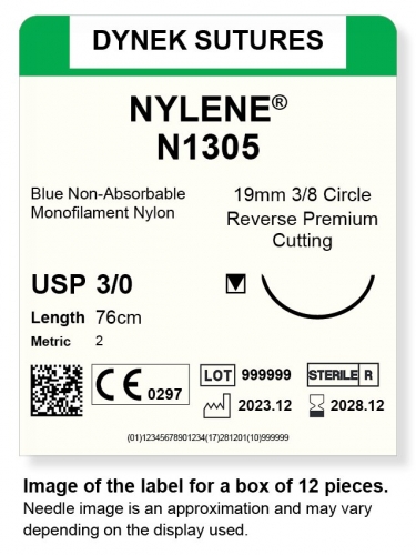 Dynek Sutures Nylene 3-0 76cm 19mm 3/8 Circle R/C-P (N1305)
