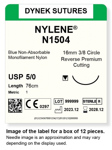 Dynek Sutures Nylene 5-0 76cm 16mm 3/8 Circle R/C-P (N1504)