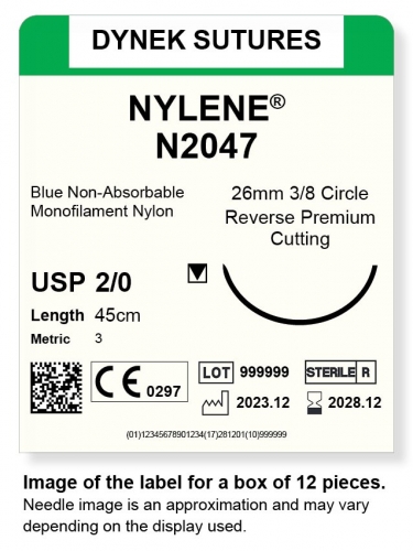 Dynek Sutures Nylene 2-0 45cm 26mm 3/8 Circle R/C-P (N2047)