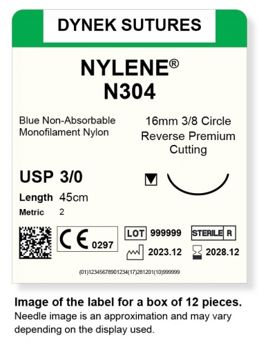 Dynek Sutures Nylene 3-0 45cm 16mm 3/8 Circle R/C-P (N304)