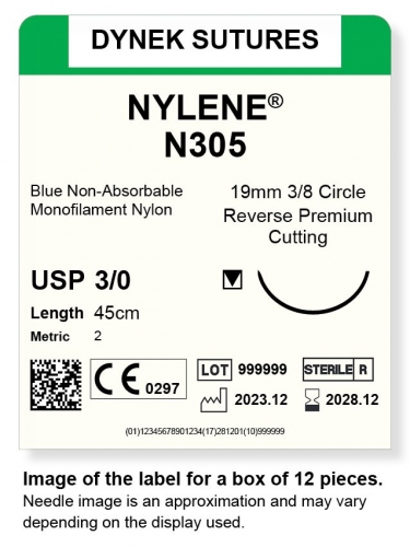 Dynek Sutures Nylene 3-0 45cm 19mm 3/8 Circle R/C-P (N305)