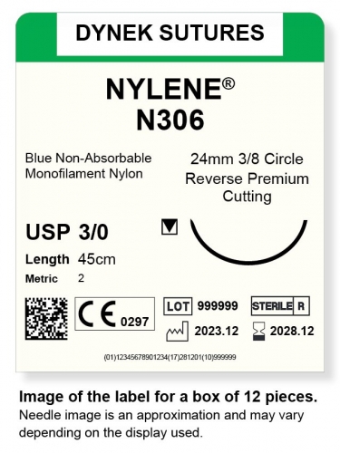 Dynek Sutures Nylene 3-0 45cm 24mm 3/8 Circle R/C-P (N306)
