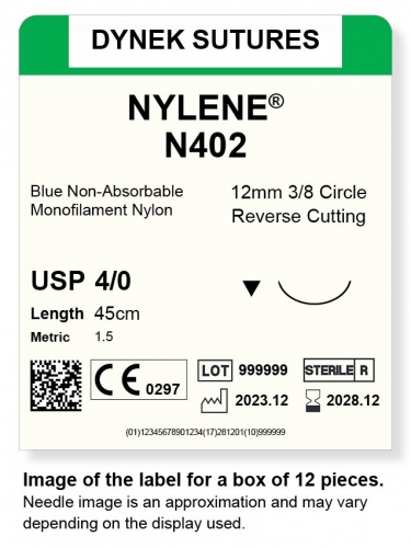 Dynek Sutures Nylene 4-0 45cm 12mm 3/8 Circle R/C (N402)