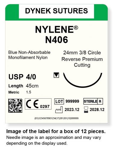 Dynek Sutures Nylene 4-0 45cm 24mm 3/8 Circle R/C-P (N406)