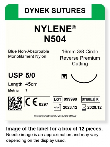 Dynek Sutures Nylene 5-0 45cm 16mm 3/8 Circle R/C-P (N504)