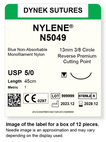 Dynek Sutures Nylene 5-0 45cm 13mm 3/8 Circle R/C-P (N5049)