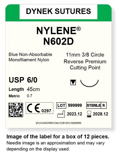 Dynek Sutures Nylene 6-0 45cm 11mm 3/8 Circle R/C-P (N602D)