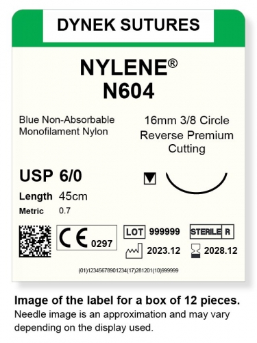 Dynek Sutures Nylene 6-0 45cm 16mm 3/8 Circle R/C-P (N604)