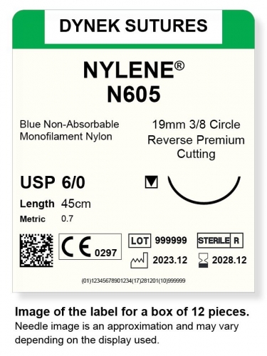 Dynek Sutures Nylene 6-0 45cm 19mm 3/8 Circle R/C-P (N605)